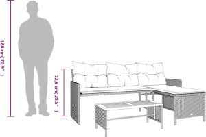 vidaXL Narożnik ogrodowy z poduszkami i stolikiem, rattan PE, czarny 11