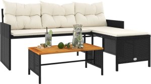 vidaXL Narożnik ogrodowy z poduszkami i stolikiem, rattan PE, czarny 4