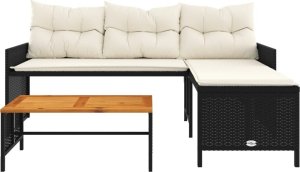 vidaXL Narożnik ogrodowy z poduszkami i stolikiem, rattan PE, czarny 5