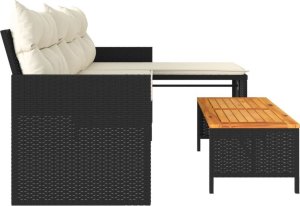 vidaXL Narożnik ogrodowy z poduszkami i stolikiem, rattan PE, czarny 6