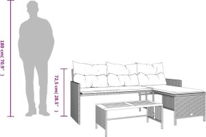 vidaXL Narożnik ogrodowy z poduszkami i stolikiem, rattan PE, szary 11