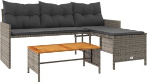 vidaXL Narożnik ogrodowy z poduszkami i stolikiem, rattan PE, szary 2