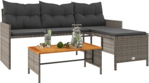 vidaXL Narożnik ogrodowy z poduszkami i stolikiem, rattan PE, szary 4