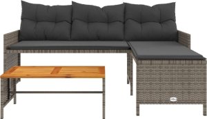 vidaXL Narożnik ogrodowy z poduszkami i stolikiem, rattan PE, szary 5