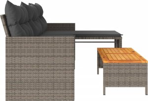 vidaXL Narożnik ogrodowy z poduszkami i stolikiem, rattan PE, szary 6
