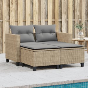 vidaXL Sofa ogrodowa 2-osobowa ze stołkami, beżowa, rattan PE Lumarko! 1