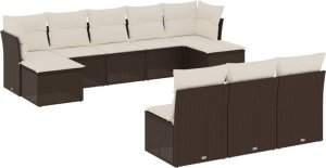 vidaXL 10-cz. zestaw mebli ogrodowych z poduszkami, brązowy polirattan 2