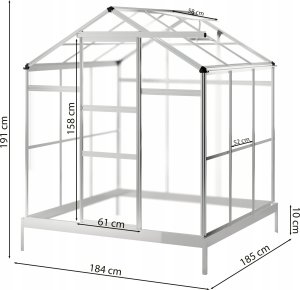 Selsey Szklarnia ogrodowa aluminiowa poliwęglanowa 3,4 m2 trzysekcyjna z fundamentem 184x185 cm srebrna 3