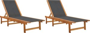 vidaXL vidaXL Leżaki, 2 szt., czarne, lite drewno akacjowe i textilene 2