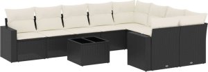 vidaXL 10-częściowy zestaw wypoczynkowy do ogrodu, poduszki czarny rattan PE 2