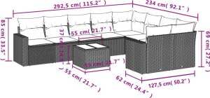 vidaXL 10-częściowy zestaw wypoczynkowy do ogrodu, poduszki czarny rattan PE 3