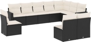 vidaXL 10-częściowy zestaw wypoczynkowy do ogrodu, poduszki czarny rattan PE 2
