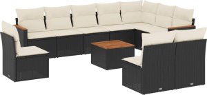 vidaXL 11-częściowy zestaw wypoczynkowy do ogrodu, poduszki czarny rattan PE 2