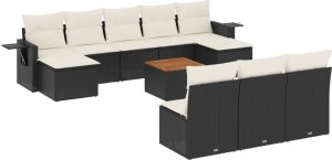 vidaXL 11-częściowy zestaw wypoczynkowy do ogrodu, poduszki czarny rattan PE 2