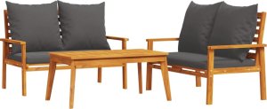 vidaXL 3-częściowy zestaw wypoczynkowy do ogrodu, poduszki, drewno akacjowe 2