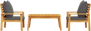 vidaXL 3-częściowy zestaw wypoczynkowy do ogrodu, poduszki, drewno akacjowe 3