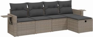 vidaXL 5-częściowy zestaw wypoczynkowy do ogrodu, poduszki, szary rattan PE 2