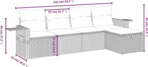 vidaXL 5-częściowy zestaw wypoczynkowy do ogrodu, poduszki, szary rattan PE 4