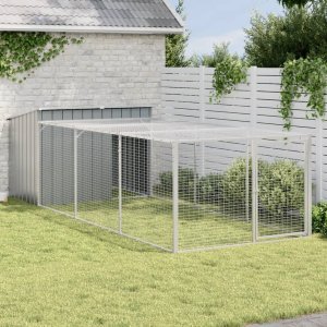 vidaXL Buda dla psa, z wybiegiem, antracytowa, 153x396x110 cm, stal 1