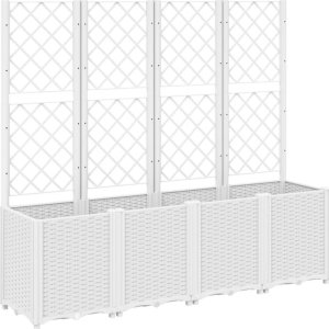 vidaXL Donica ogrodowa z kratką, biała, 160x40x140 cm, PP 2