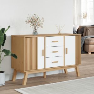 vidaXL Komoda , biało-brązowa, 114x43x73,5cm, lite drewno sosnowe 3