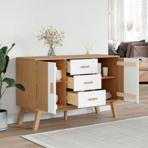 vidaXL Komoda , biało-brązowa, 114x43x73,5cm, lite drewno sosnowe 4
