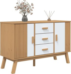 vidaXL Komoda , biało-brązowa, 114x43x73,5cm, lite drewno sosnowe 5