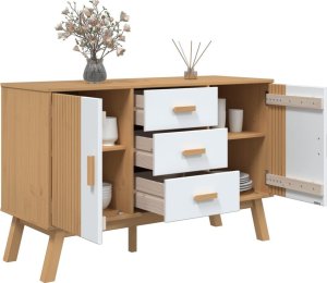 vidaXL Komoda , biało-brązowa, 114x43x73,5cm, lite drewno sosnowe 6