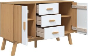 vidaXL Komoda , biało-brązowa, 114x43x73,5cm, lite drewno sosnowe 7