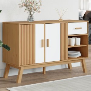 vidaXL Komoda , biało-brązowa, 114x43x73,5cm, lite drewno sosnowe 1