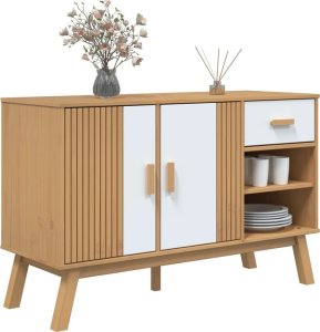 vidaXL Komoda , biało-brązowa, 114x43x73,5cm, lite drewno sosnowe 5