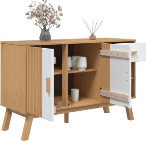 vidaXL Komoda , biało-brązowa, 114x43x73,5cm, lite drewno sosnowe 6