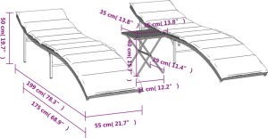 vidaXL Leżaki ze stolikiem, 2 szt., szare, polirattan 11