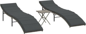 vidaXL Leżaki ze stolikiem, 2 szt., szare, polirattan 2