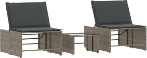 vidaXL Leżaki ze stolikiem, 2 szt., szare, polirattan 2