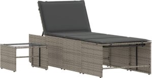 vidaXL Leżaki ze stolikiem, 2 szt., szare, polirattan 5