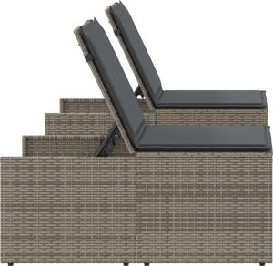 vidaXL Leżaki ze stolikiem, 2 szt., szare, polirattan 7