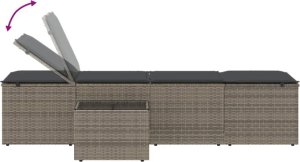 vidaXL Leżaki ze stolikiem, 2 szt., szare, polirattan 9