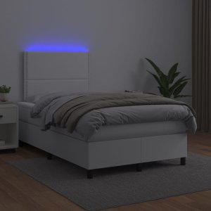 vidaXL Łóżko kontynentalne z materacem i LED, białe, 120x190 cm 4
