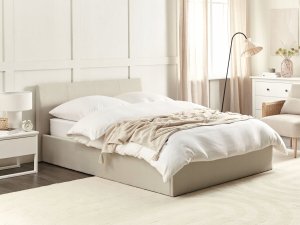 Beliani Łóżko z pojemnikiem tapicerowane 140 x 200 cm beżowe ORBEY 2