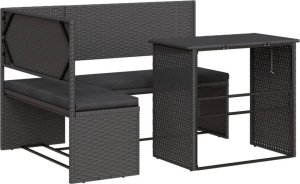 vidaXL Narożnik ogrodowy z poduszkami i stolikiem, rattan PE, czarny 2