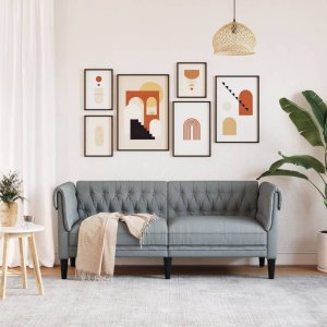 vidaXL Sofa Chesterfield, dwuosobowa, jasnoszara, obita tkaniną 3