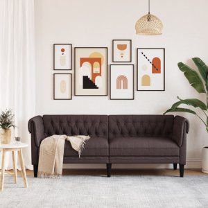 vidaXL Sofa Chesterfield, trzyosobowa, ciemnobrązowa, obita tkaniną 3