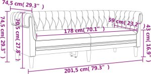 vidaXL Sofa Chesterfield, trzyosobowa, ciemnobrązowa, obita tkaniną 9