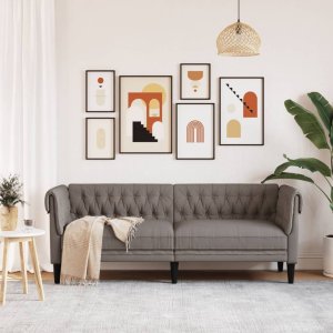 vidaXL Sofa Chesterfield, trzyosobowa, kolor taupe, obita tkaniną 3