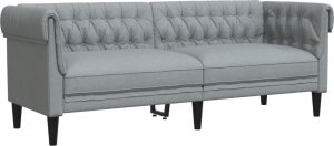 vidaXL Sofa Chesterfield, trzyosobowa, jasnoszara, obita tkaniną 2