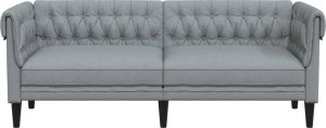 vidaXL Sofa Chesterfield, trzyosobowa, jasnoszara, obita tkaniną 4