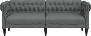 vidaXL Sofa Chesterfield, trzyosobowa, ciemnoszara, obita tkaniną 4