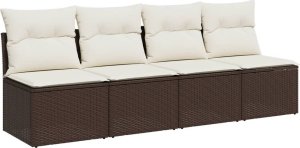 vidaXL Sofa ogrodowa z poduszkami, 4-osobowa, brązowa, polirattan 2