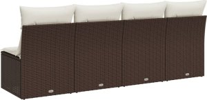 vidaXL Sofa ogrodowa z poduszkami, 4-osobowa, brązowa, polirattan 6